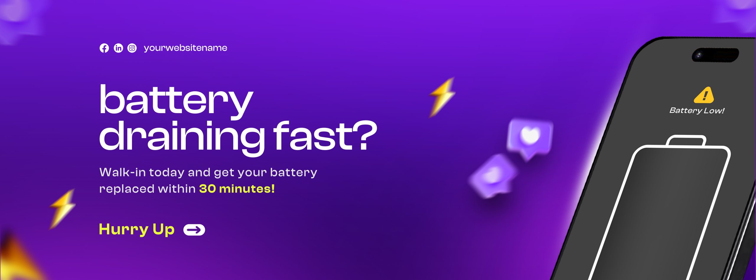 Smartphone Battery Replacement Service Social Media Cover Design Template